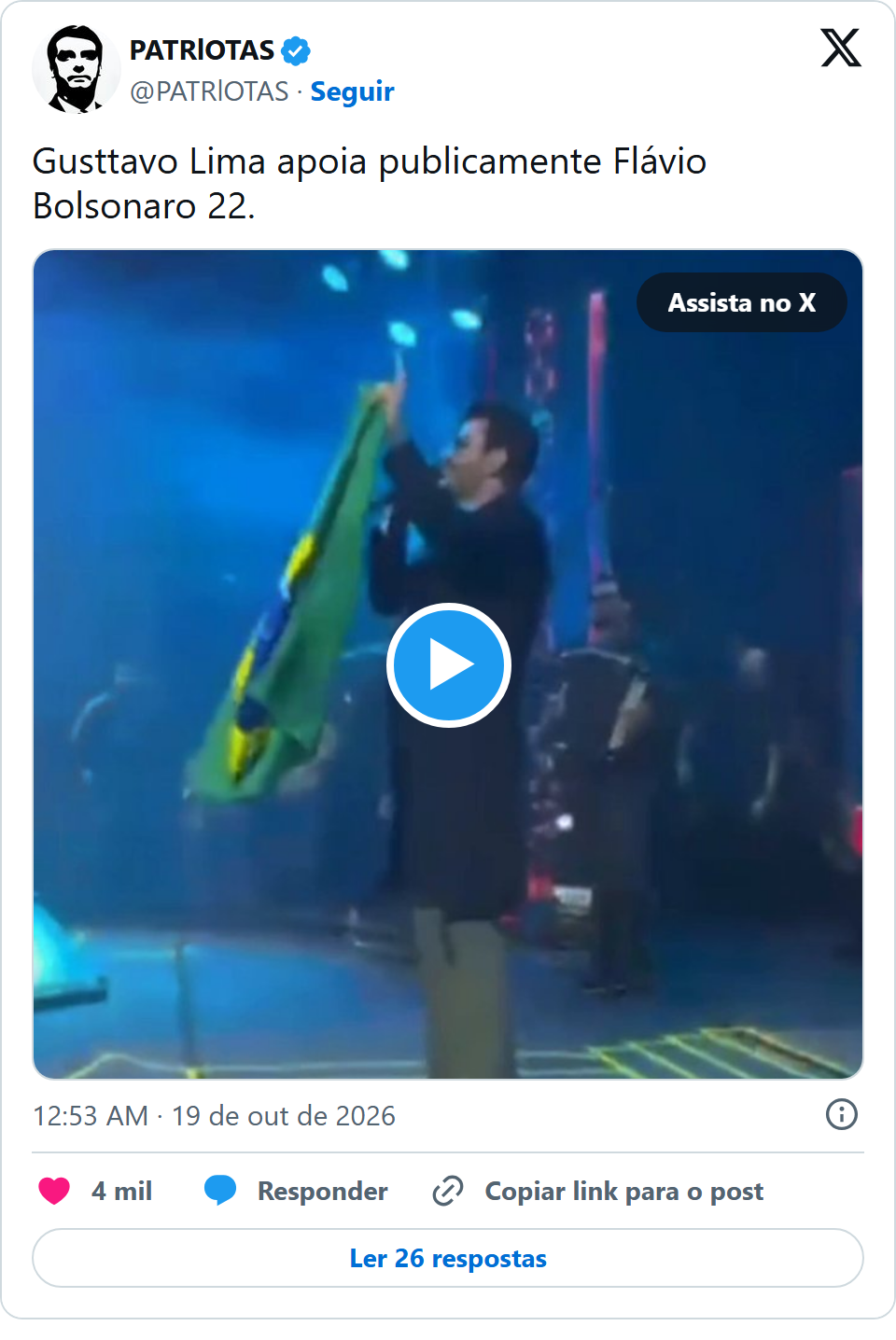 Print arquivado do post de Gusttavo Lima em 19/10/2026