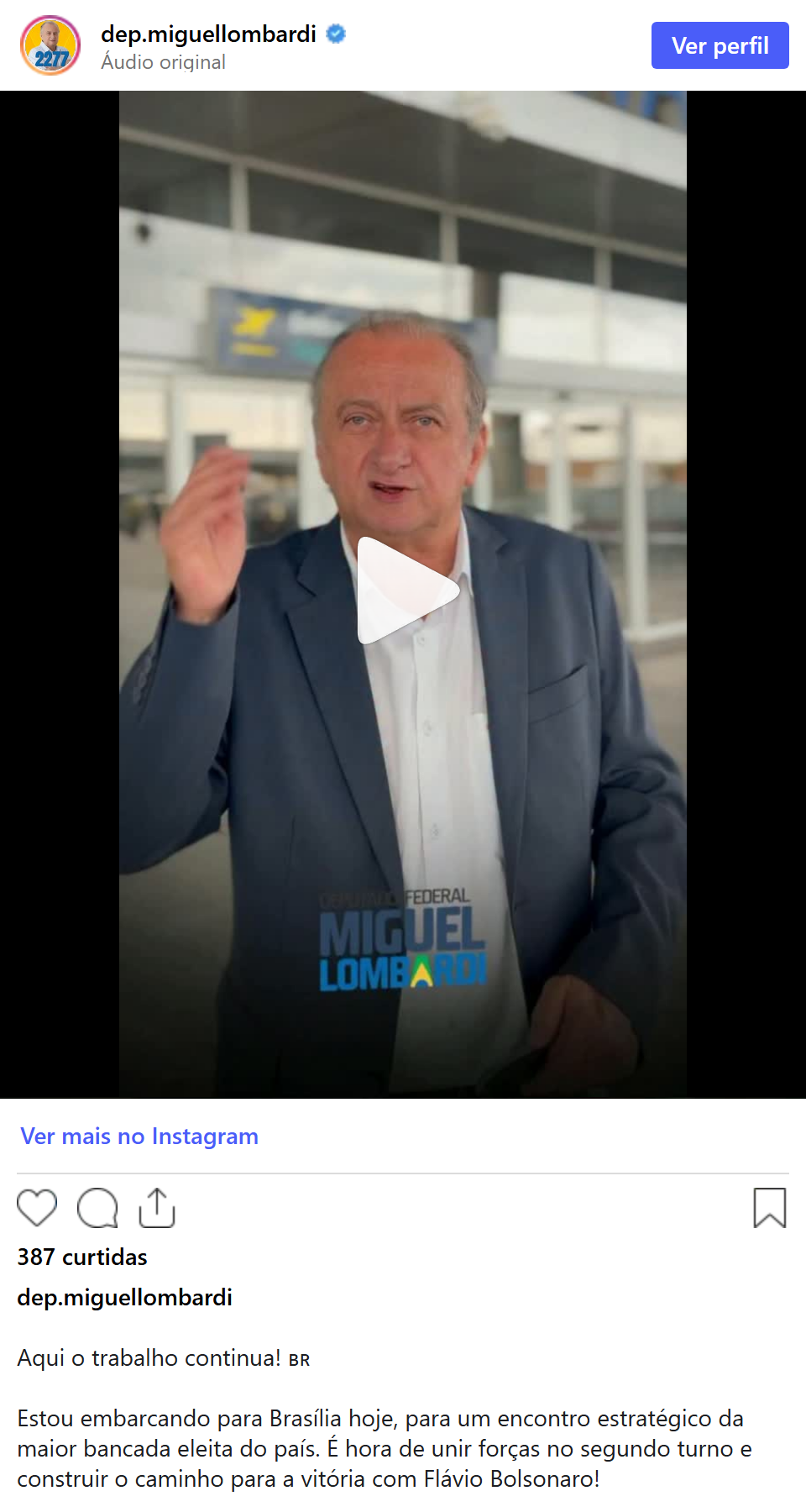 Print arquivado do post de Miguel Lombardi em 06/10/2026