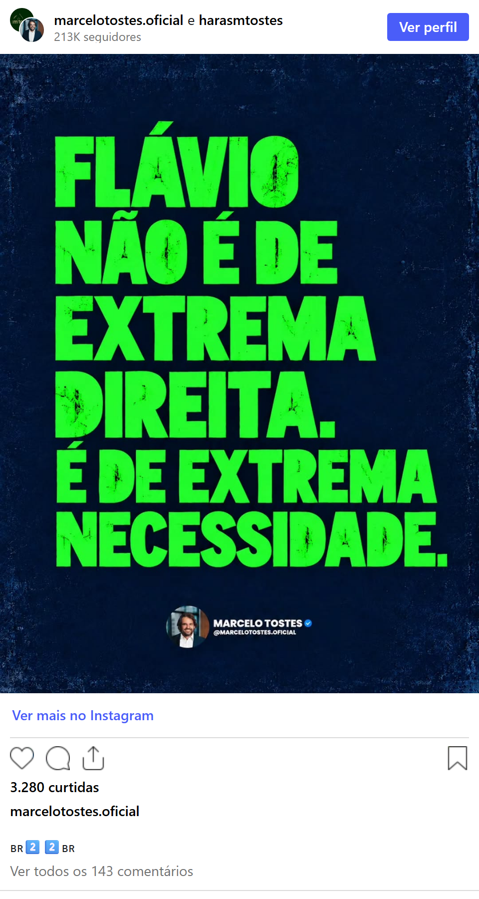 Print arquivado do post de Marcelo Tostes em 03/10/2026
