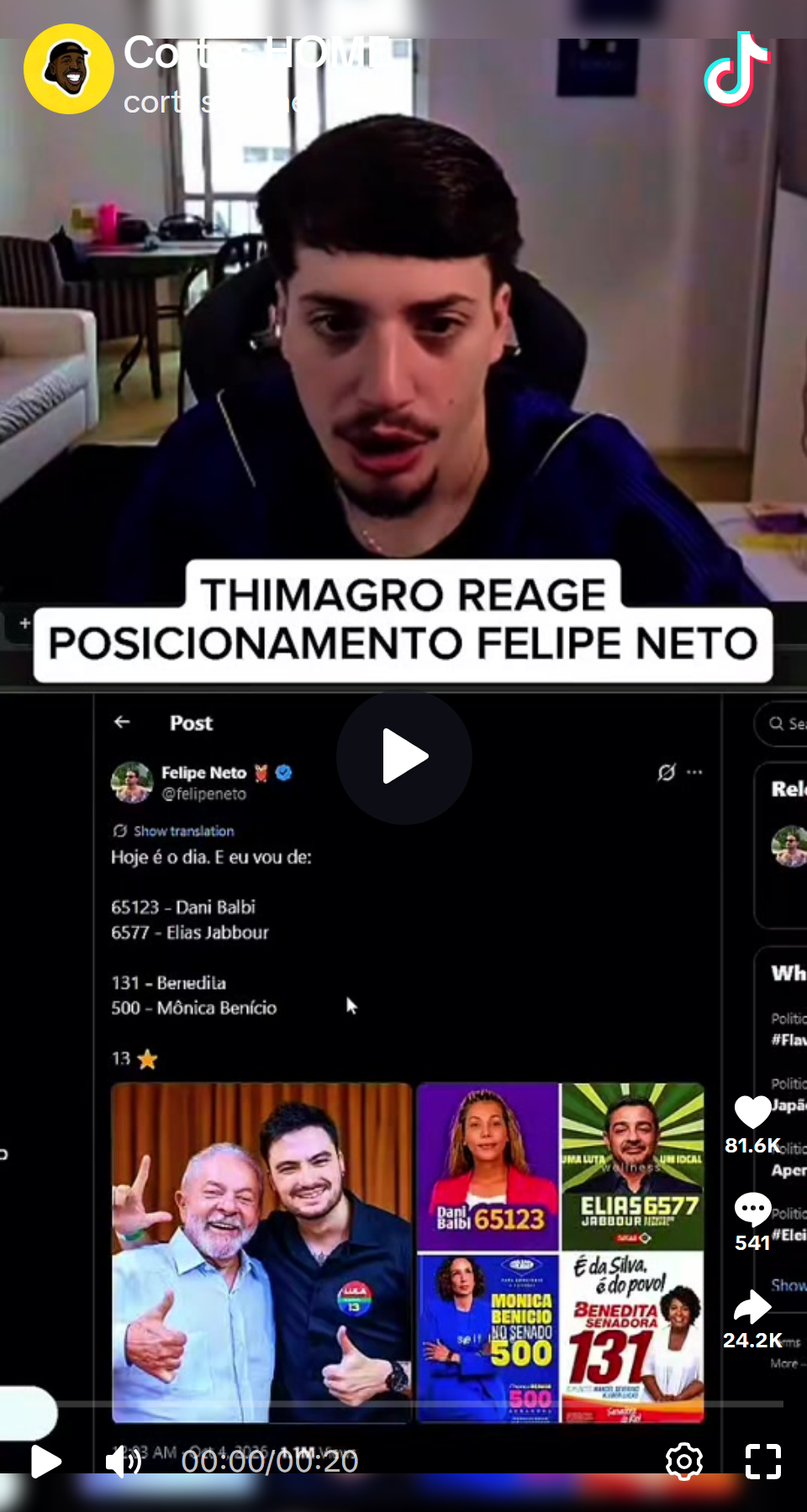 Print arquivado do post de Felipe Neto em 04/10/2026