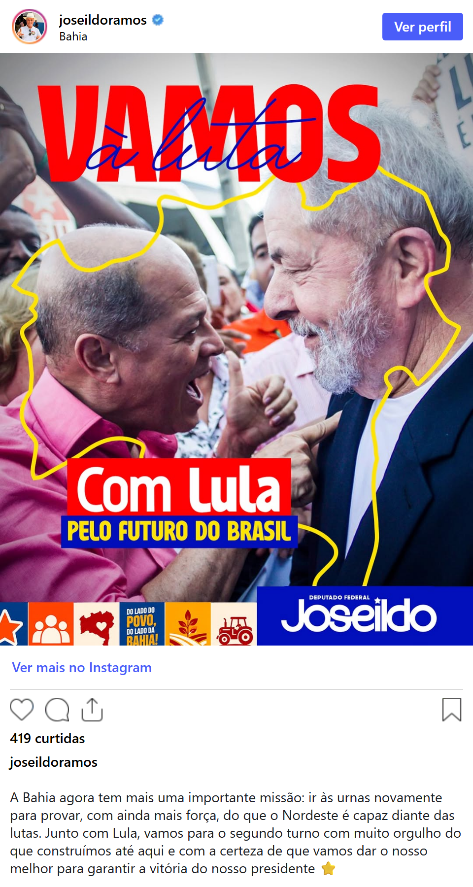 Print arquivado do post de Joseildo Ramos em 04/10/2026
