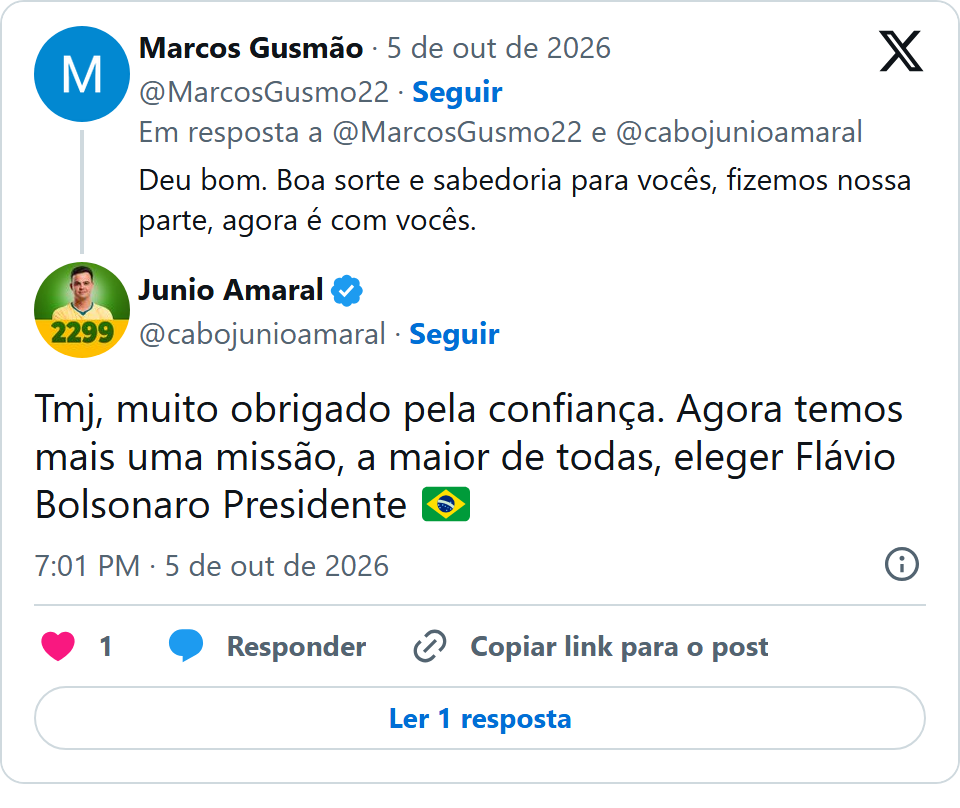 Print arquivado do post de Junio Amaral em 05/10/2026