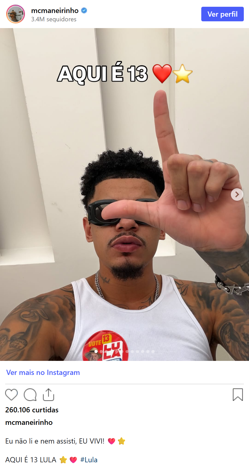 Print arquivado do post de MC MANEIRINHO em 04/10/2026