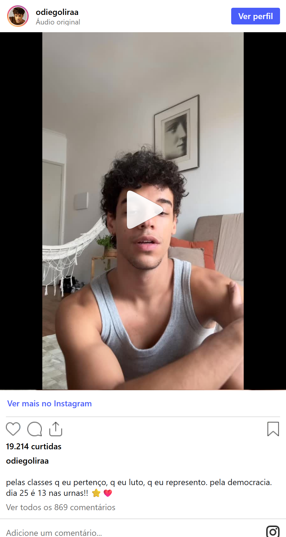 Print arquivado do post de Diego Lira em 12/10/2026