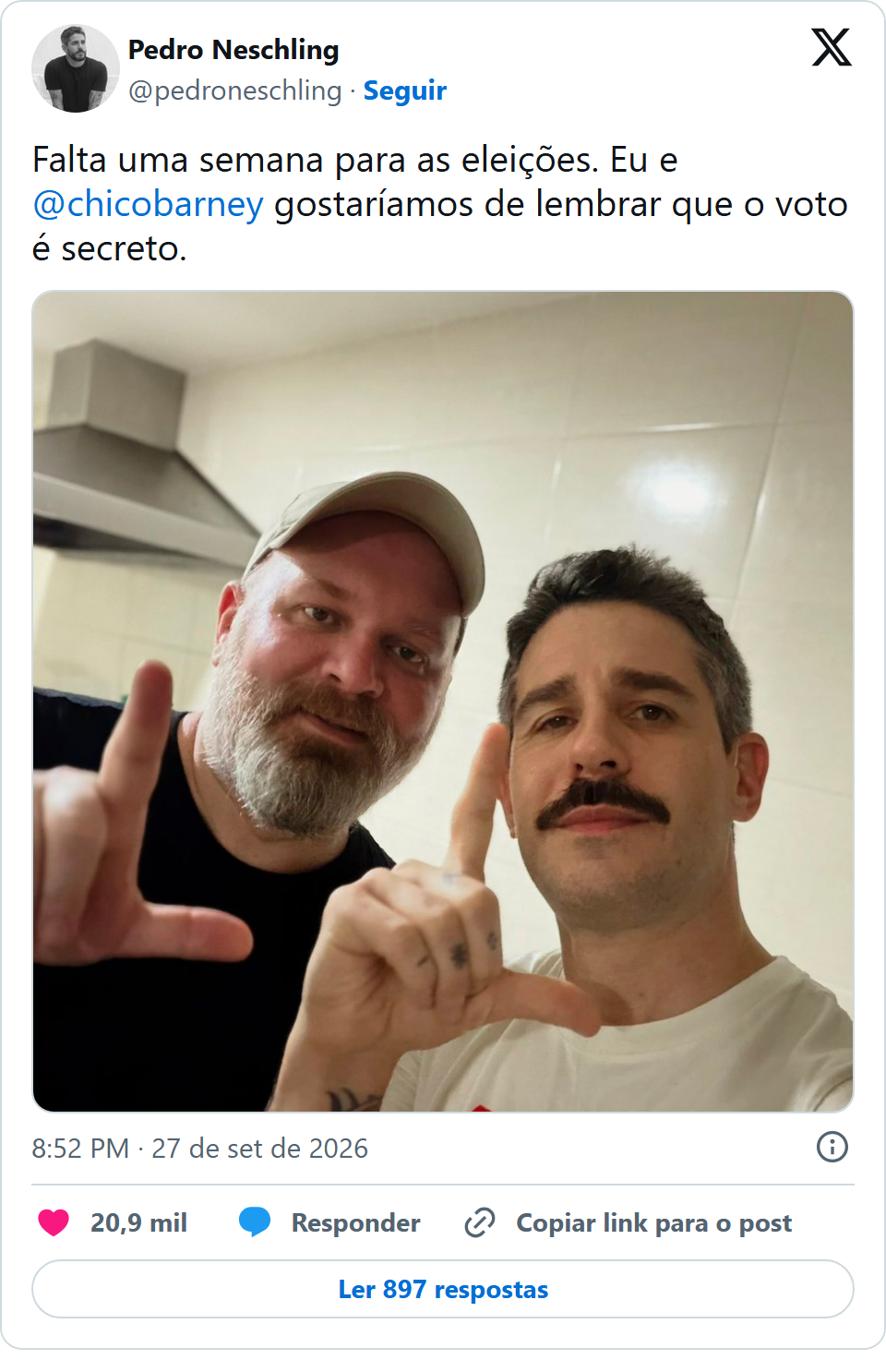 Print arquivado do post de Chico Barney em 27/09/2026