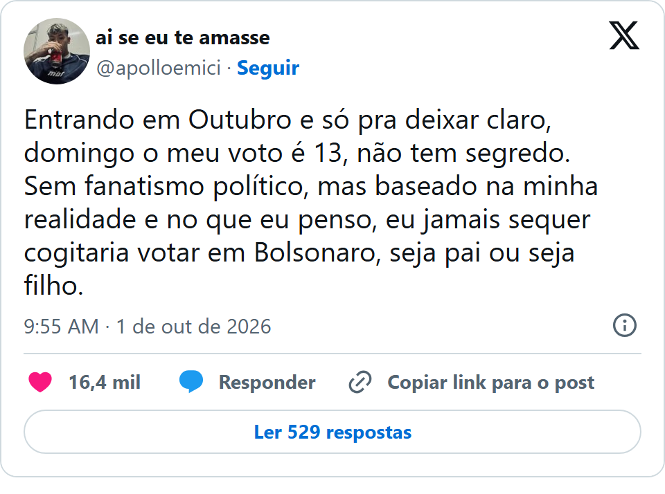 Print arquivado do post de ai se eu te amasse em 01/10/2026