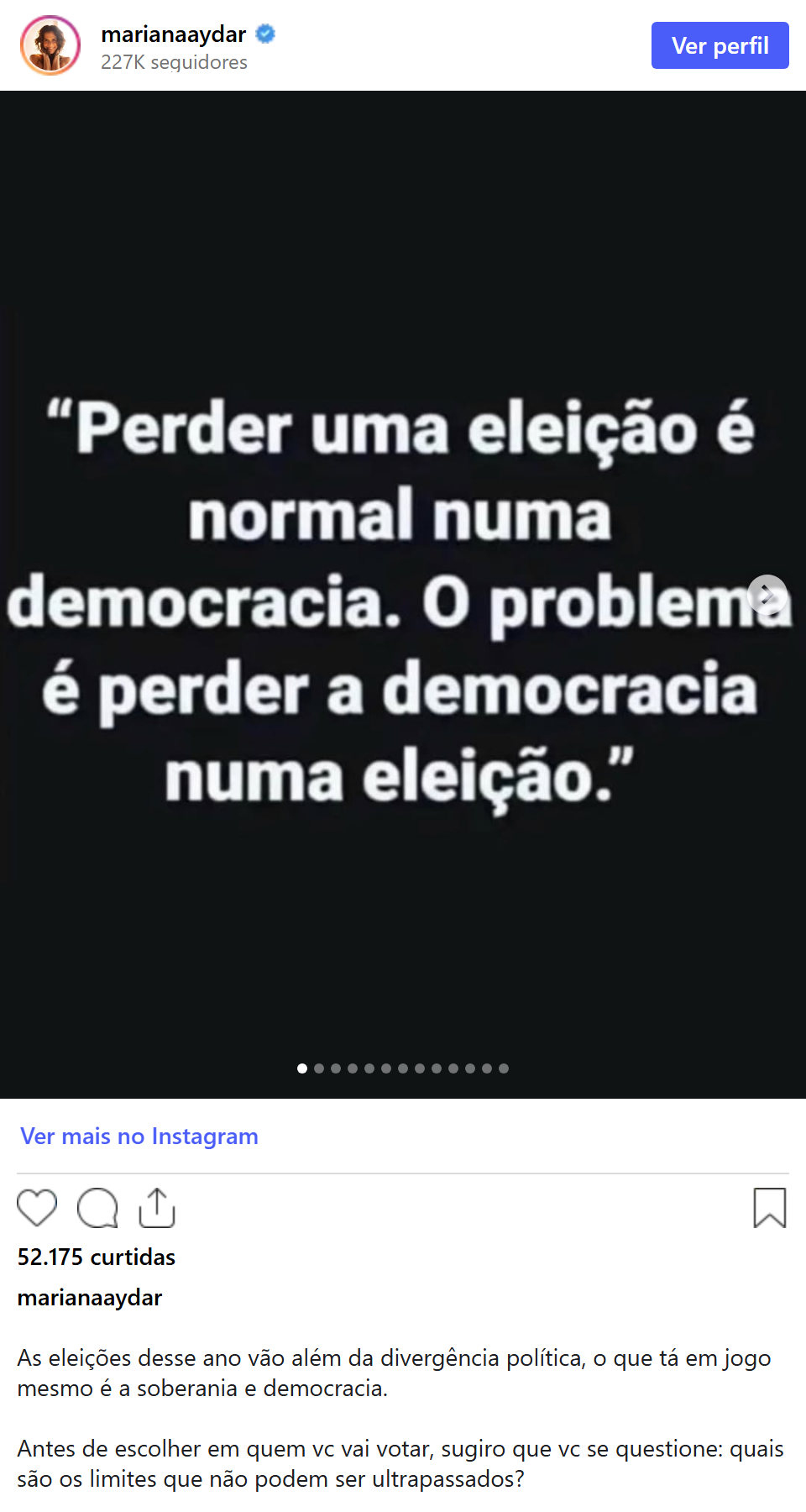 Print arquivado do post de Mariana Aydar em 03/10/2026