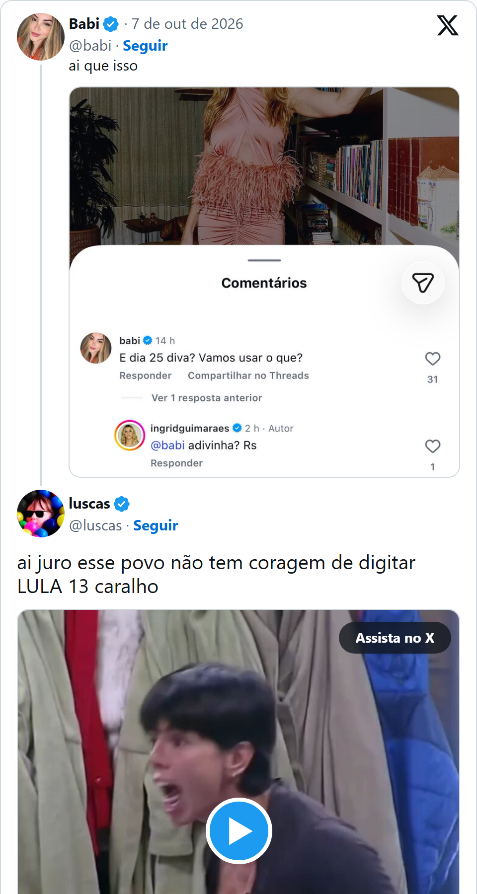 Print arquivado do post de Luscas em 07/10/2026