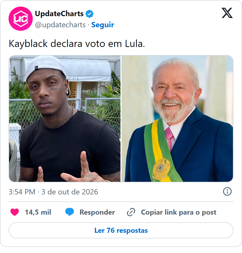 Print arquivado do post de Kayblack em 03/10/2026