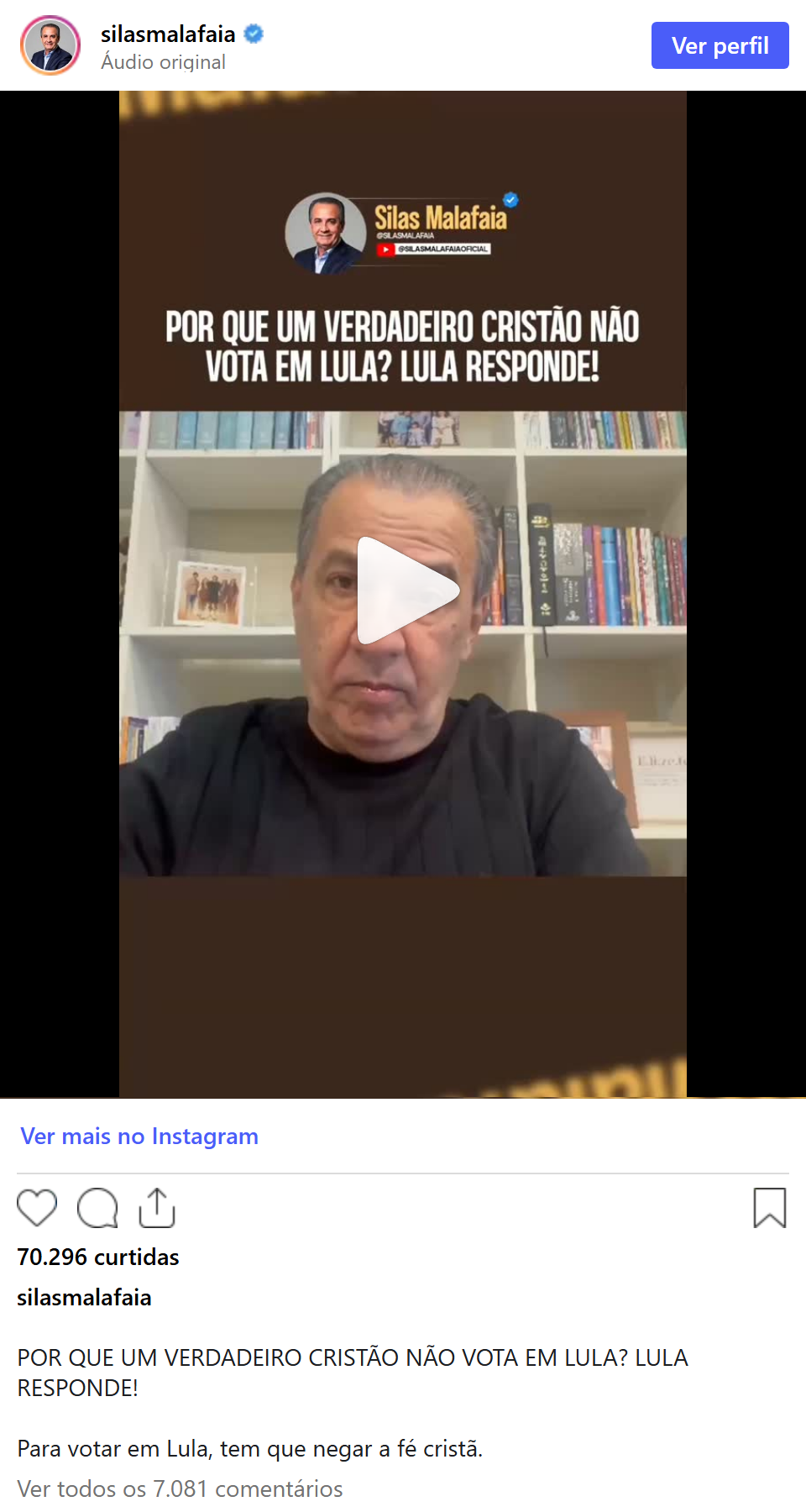 Print arquivado do post de Silas Malafaia em 02/10/2026
