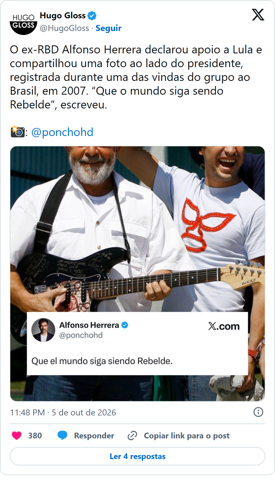 Print arquivado do post de Alfonso Herrera em 05/10/2026