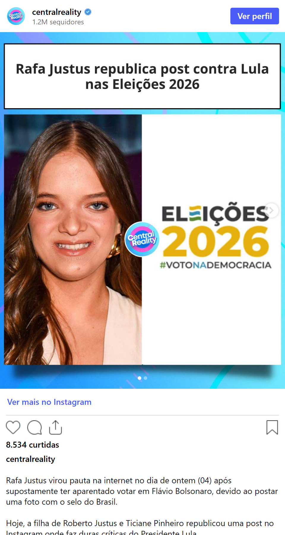 Print arquivado do post de Rafa Justus em 05/10/2026