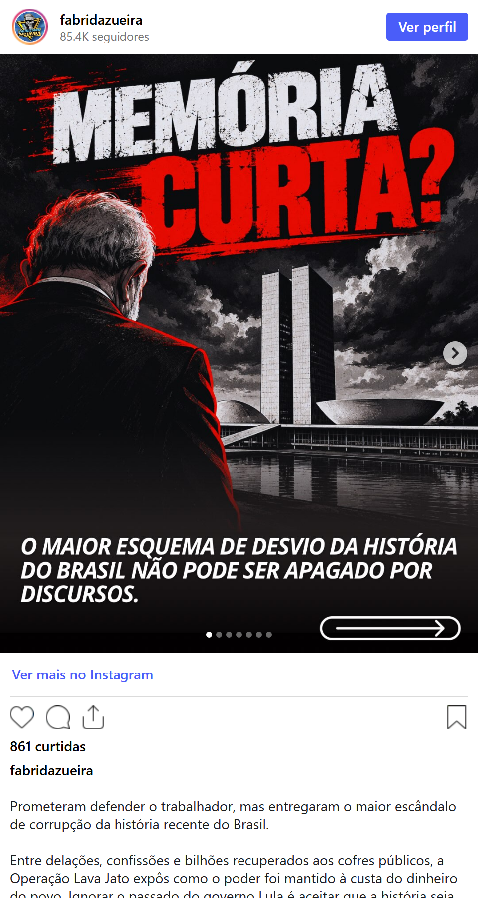 Print arquivado do post de Fabri da Zueira em 30/09/2026