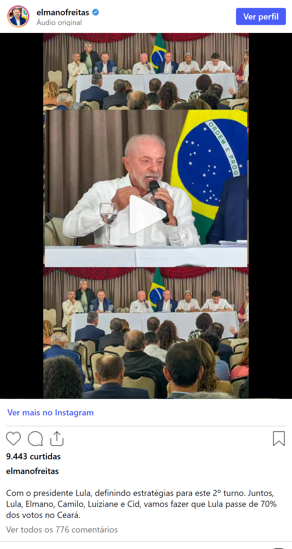 Print arquivado do post de Elmano de Freitas em 05/10/2026