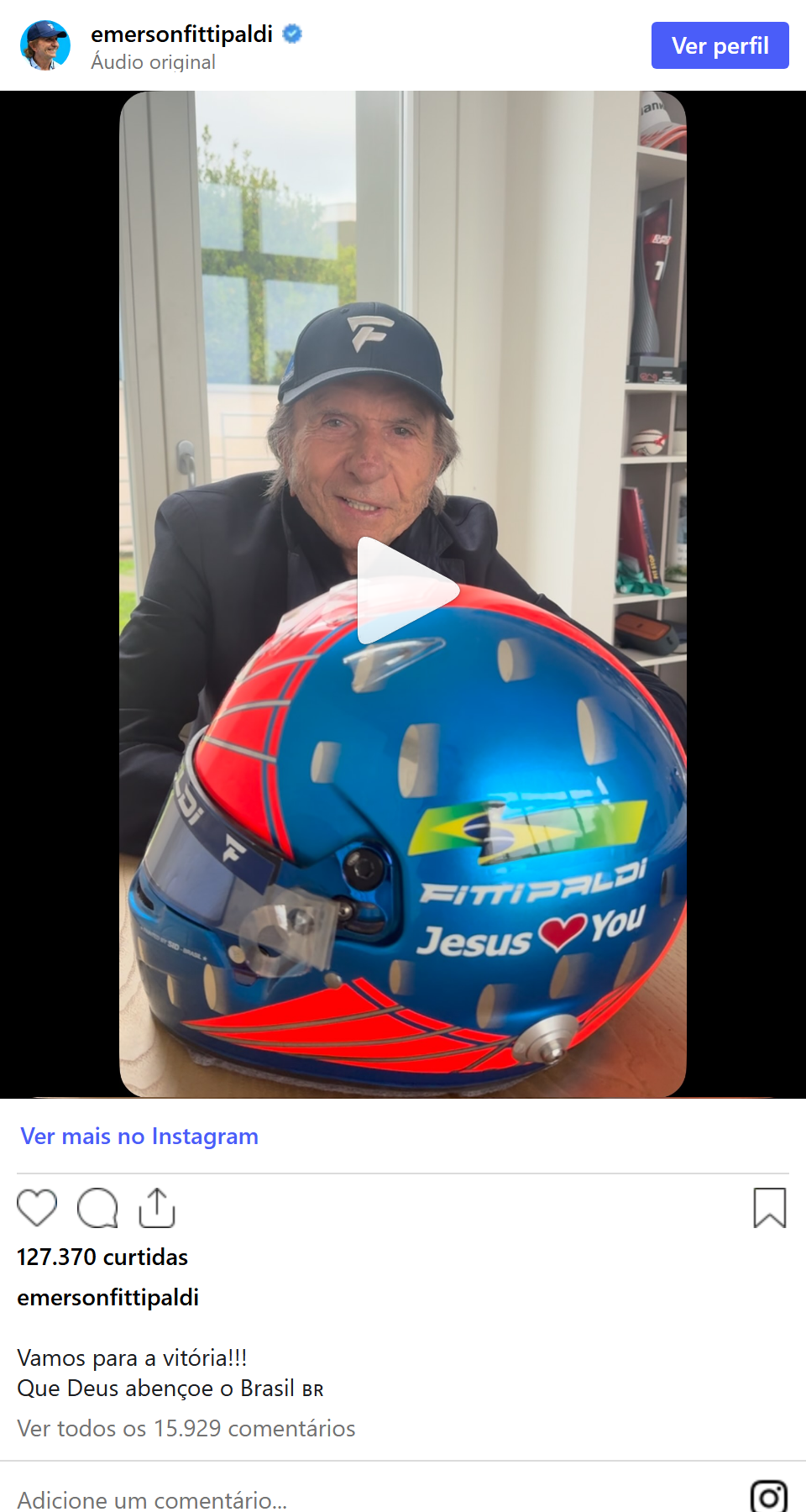 Print arquivado do post de Emerson Fittipaldi em 21/10/2026