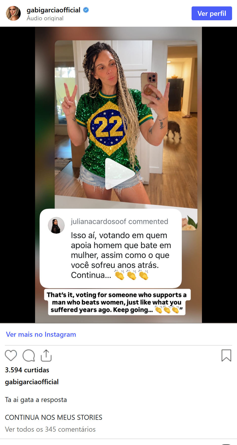 Print arquivado do post de Gabi Garcia em 05/10/2026