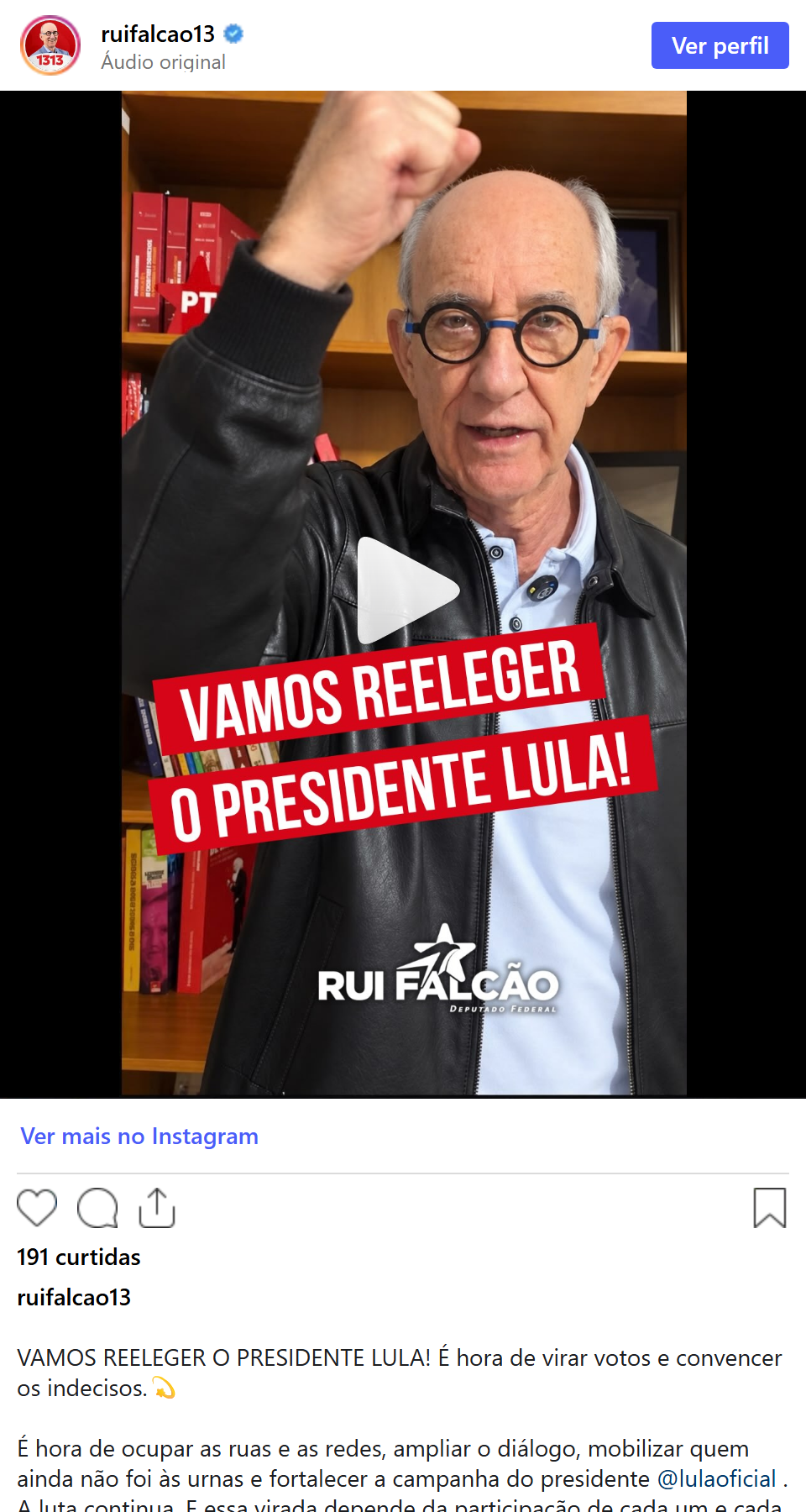 Print arquivado do post de Rui Falcão em 07/10/2026