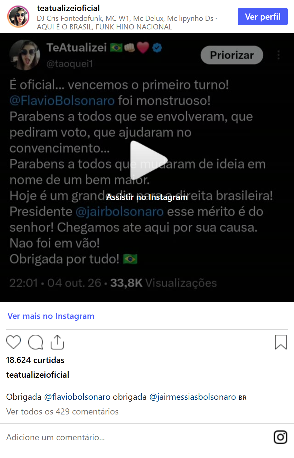 Print arquivado do post de Bárbara Destefani (TeAtualizei) em 04/10/2026