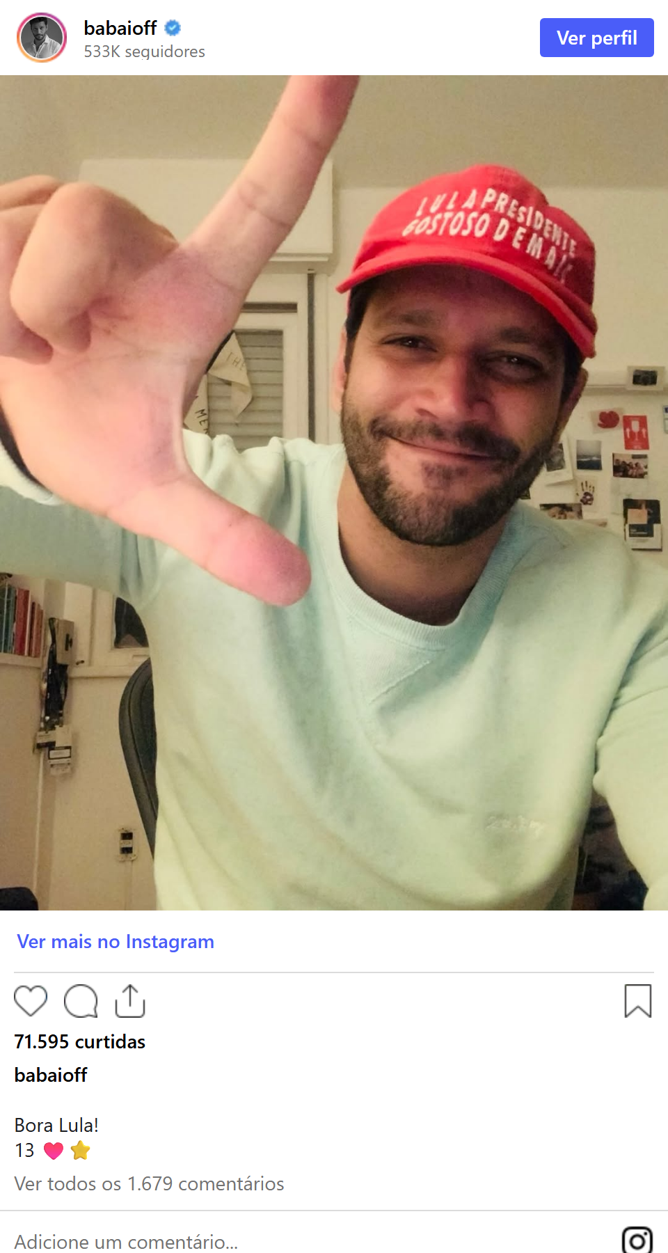 Print arquivado do post de Armando Babaioff em 03/10/2026
