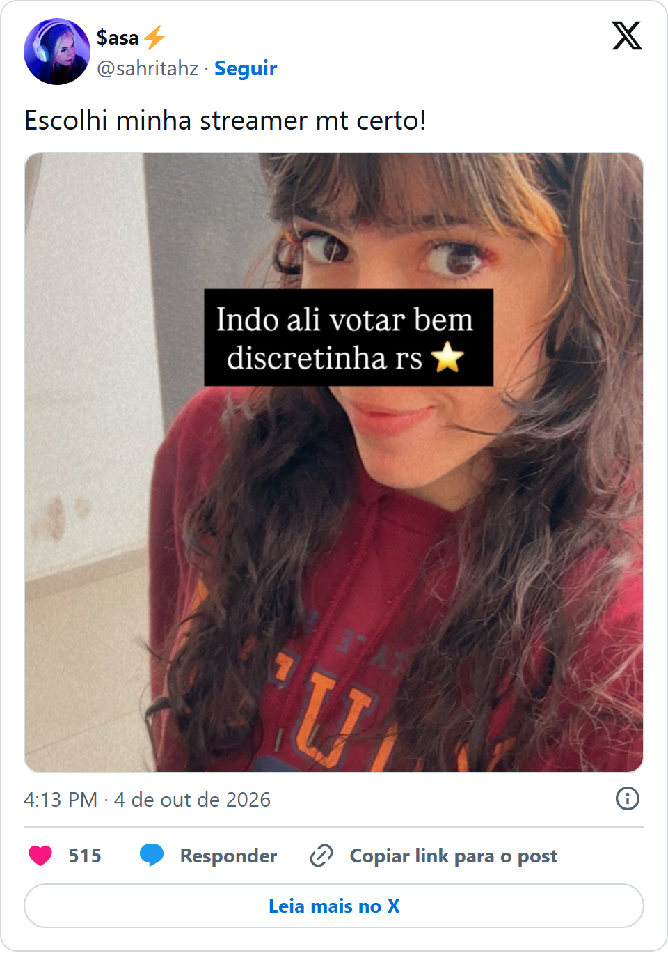 Print arquivado do post de Celinett em 04/10/2026