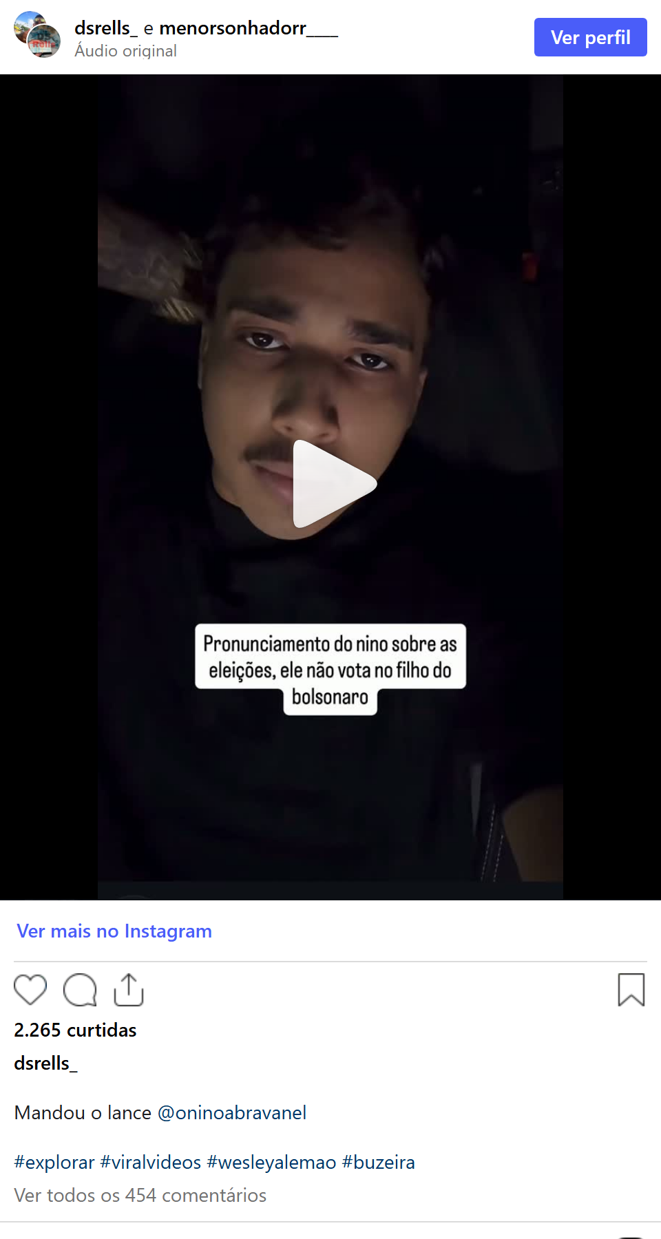 Print arquivado do post de Nino Abravanel em 07/10/2026