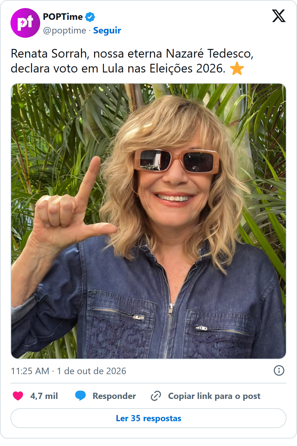 Print arquivado do post de Renata Sorrah em 01/10/2026