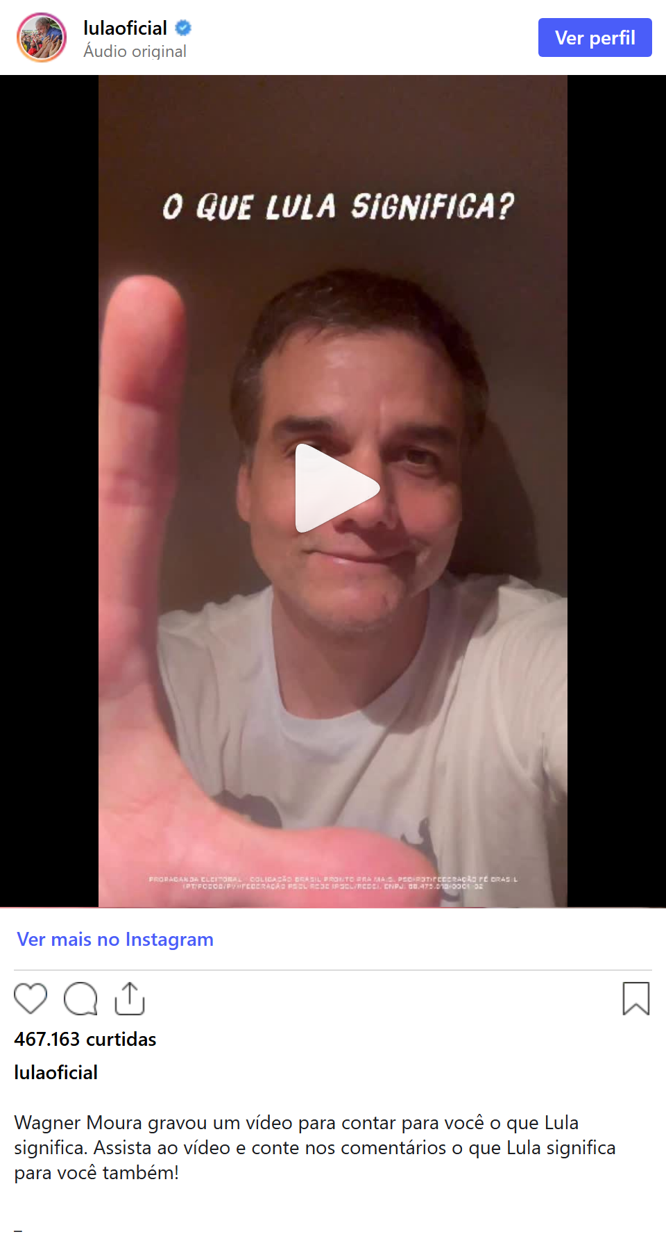 Print arquivado do post de Wagner Moura em 28/09/2026