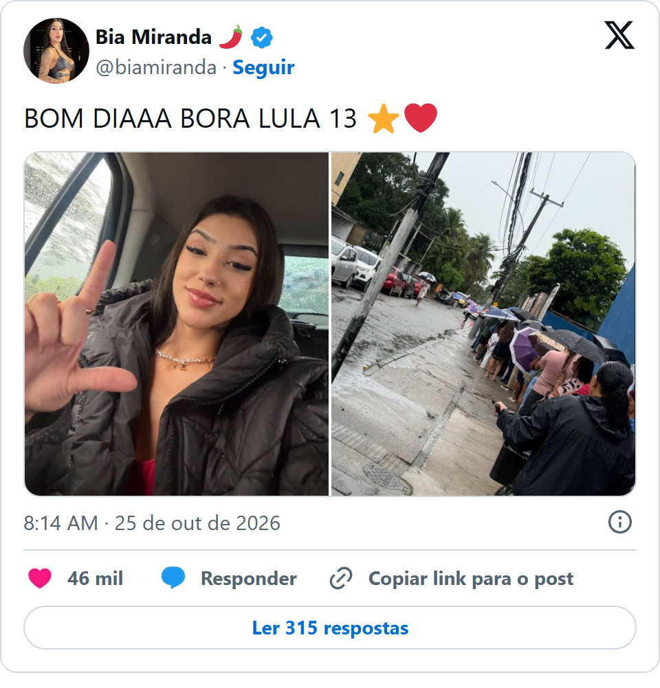 Print arquivado do post de Bia Miranda em 25/10/2026