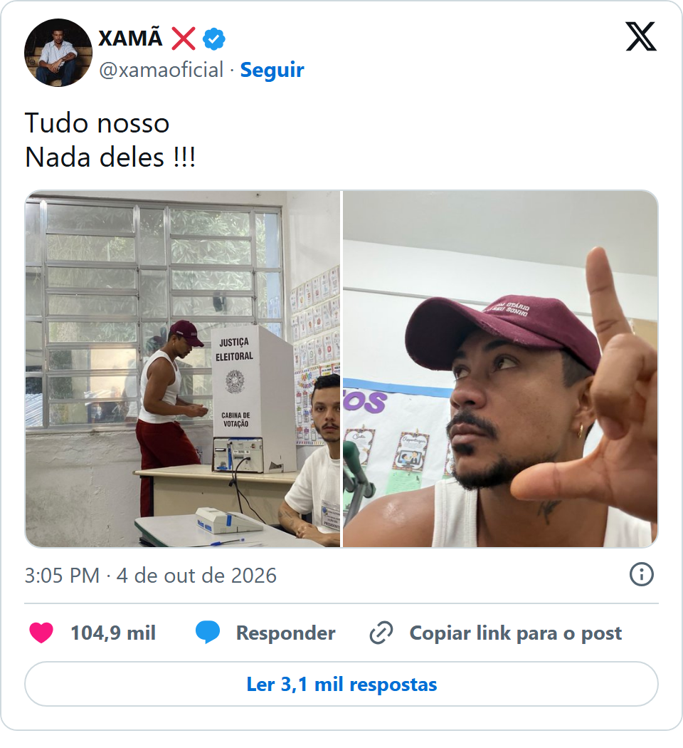 Print arquivado do post de Xamã em 04/10/2026