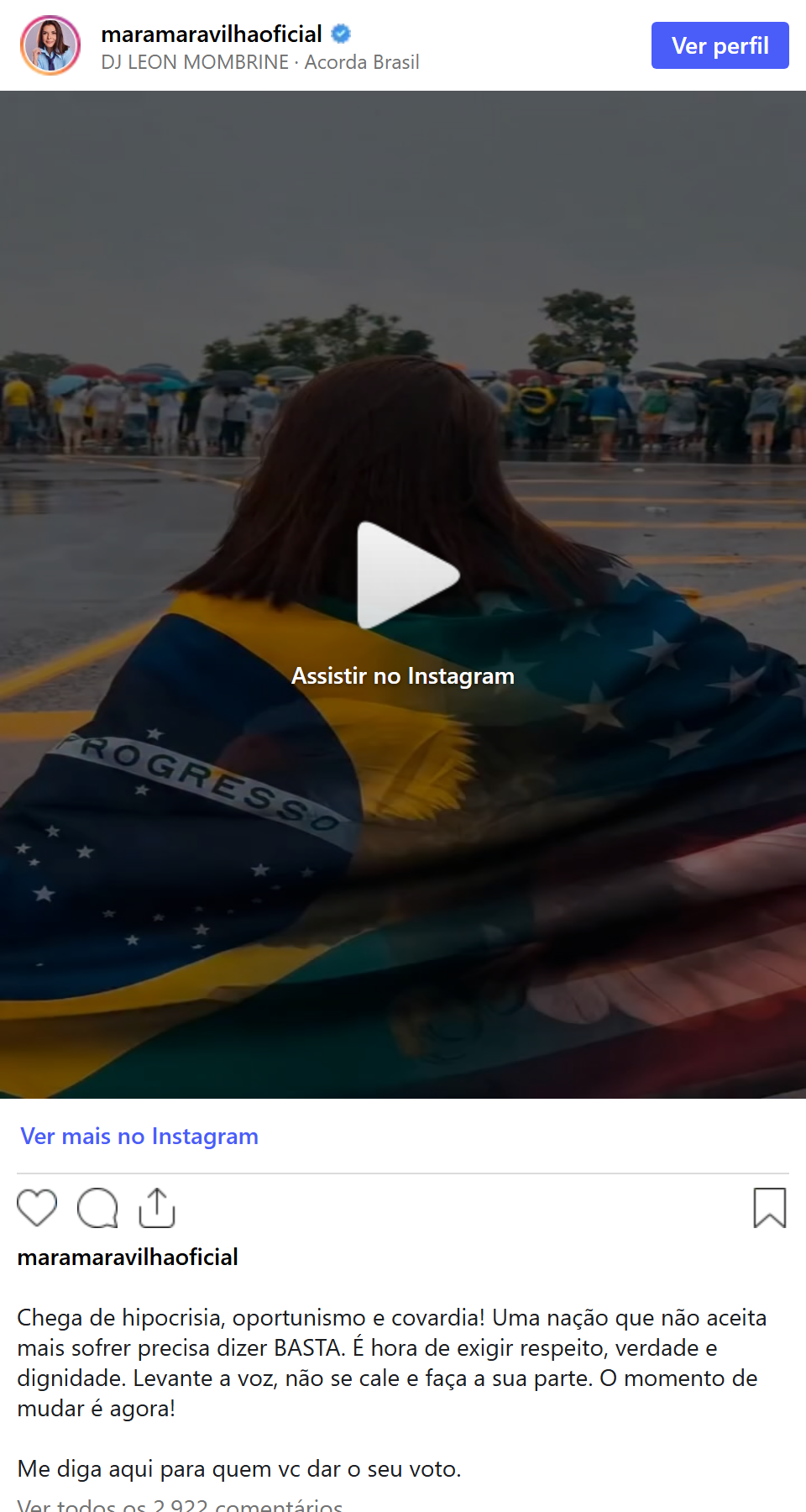 Print arquivado do post de Mara Maravilha em 02/10/2026