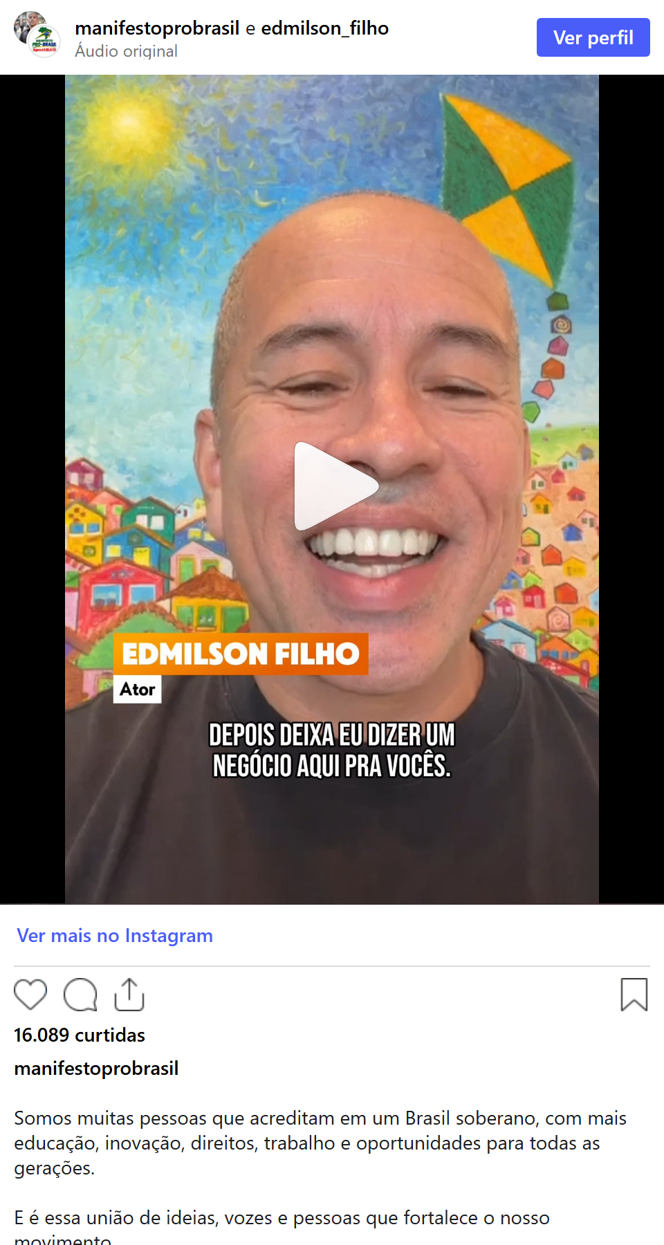 Print arquivado do post de Edmilson Filho em 19/10/2026