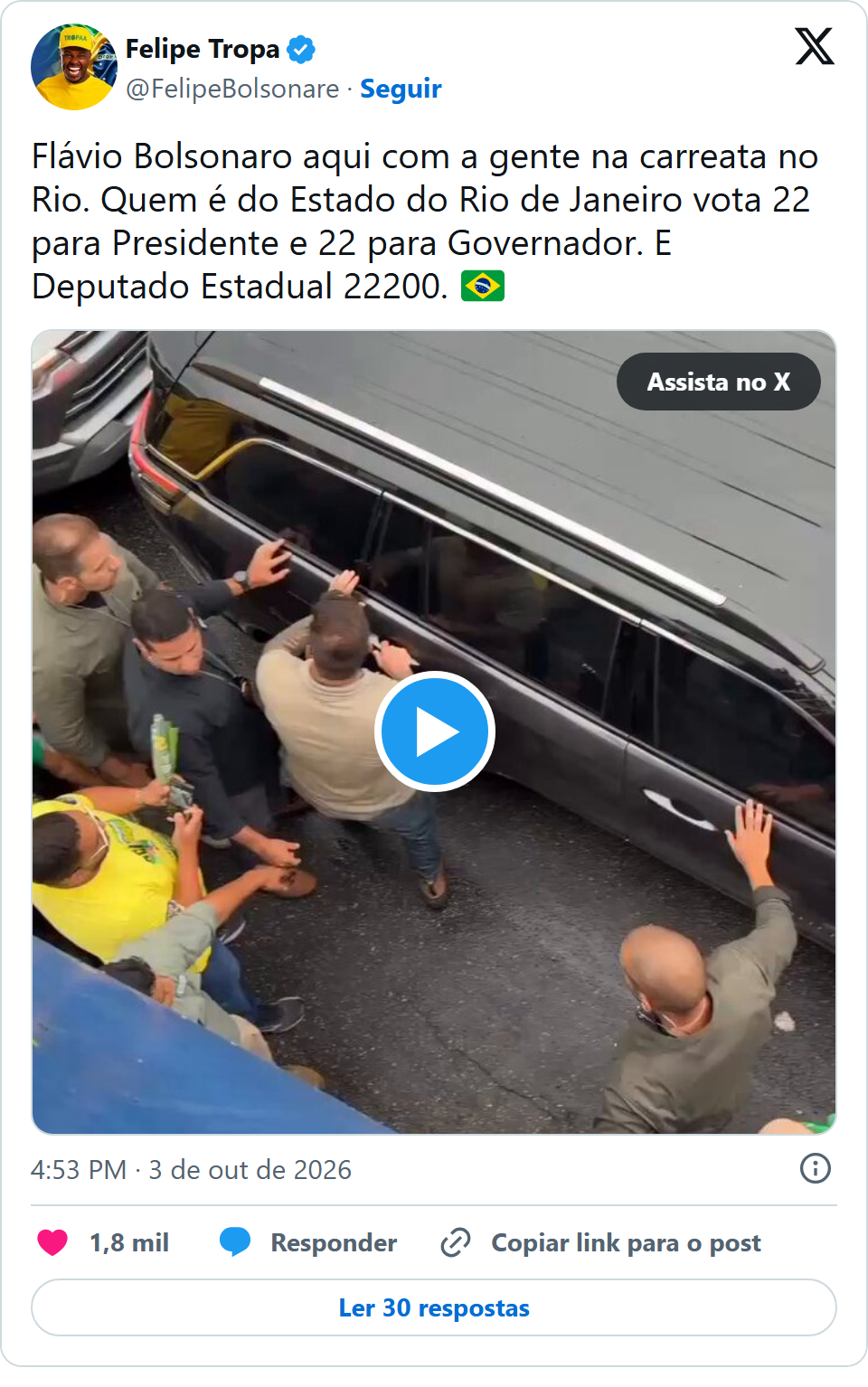 Print arquivado do post de Felipe Tropa em 03/10/2026