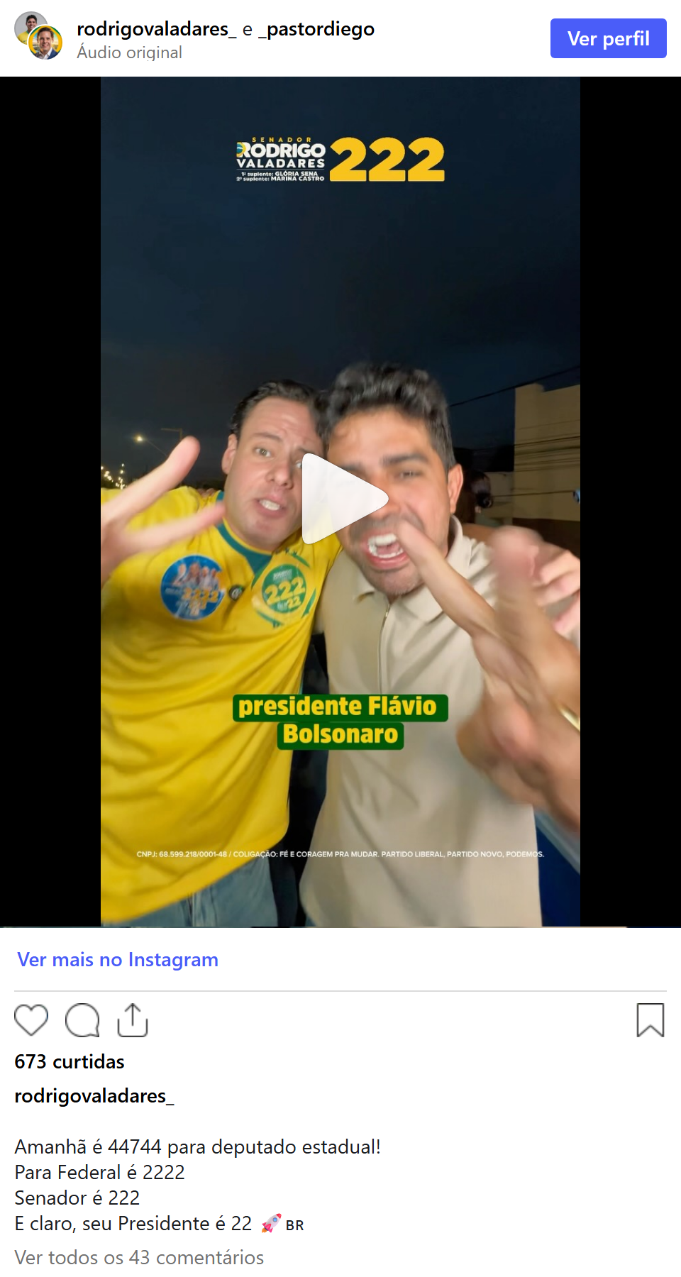 Print arquivado do post de Rodrigo Valadares em 03/10/2026