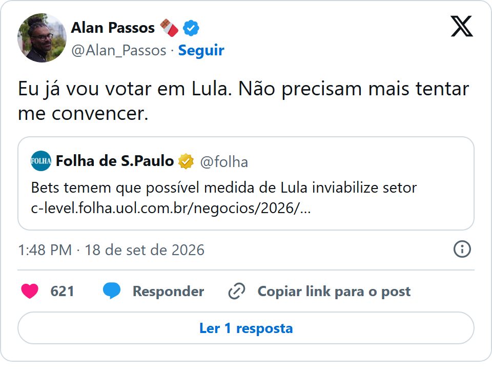 Print arquivado do post de Alan Passos em 18/09/2026