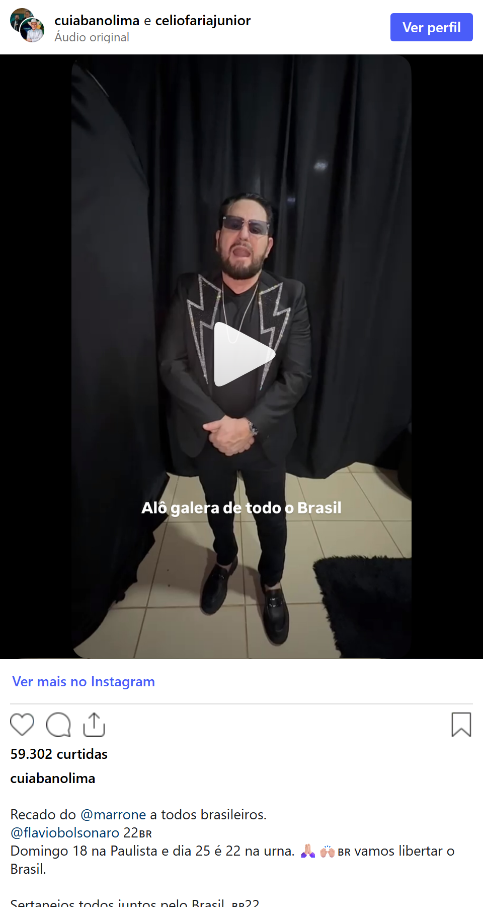 Print arquivado do post de Marrone em 17/10/2026
