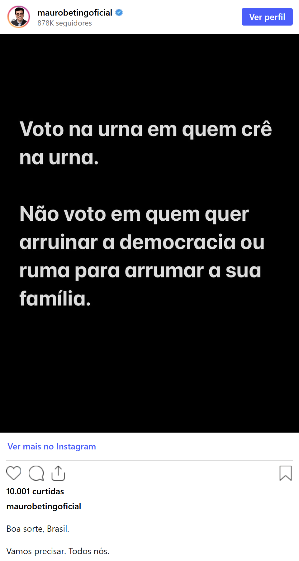 Print arquivado do post de Mauro Beting em 04/10/2026