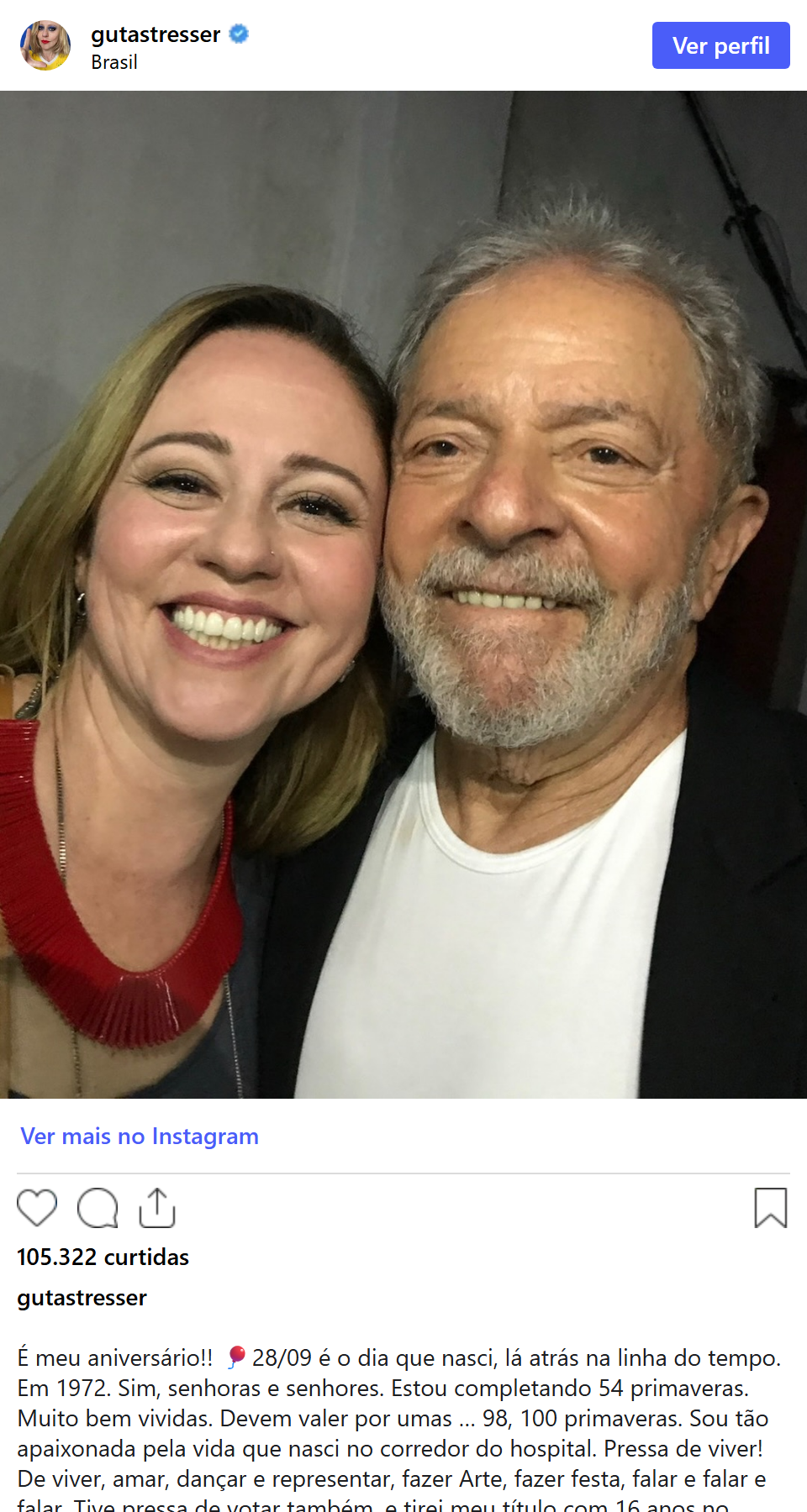 Print arquivado do post de Guta Stresser em 28/09/2026
