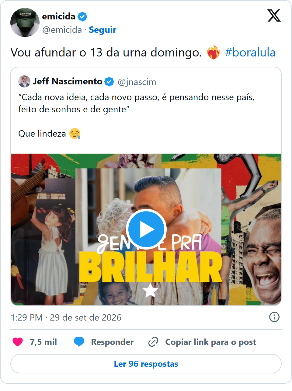 Print arquivado do post de Emicida em 29/09/2026