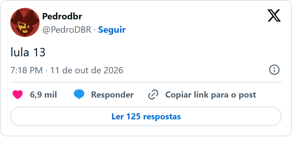 Print arquivado do post de Pedrodbr em 11/10/2026