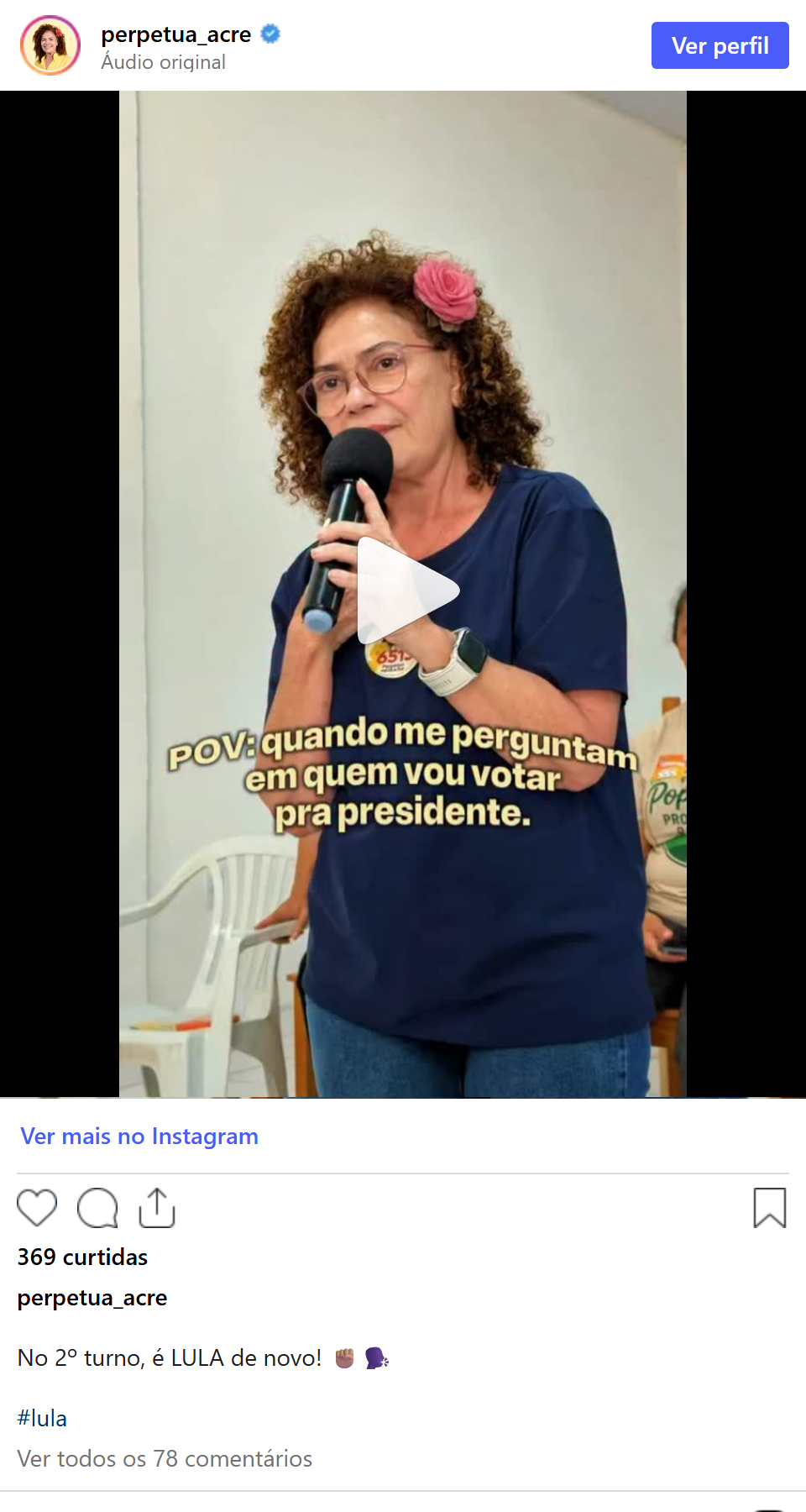 Print arquivado do post de Perpétua Almeida em 06/10/2026