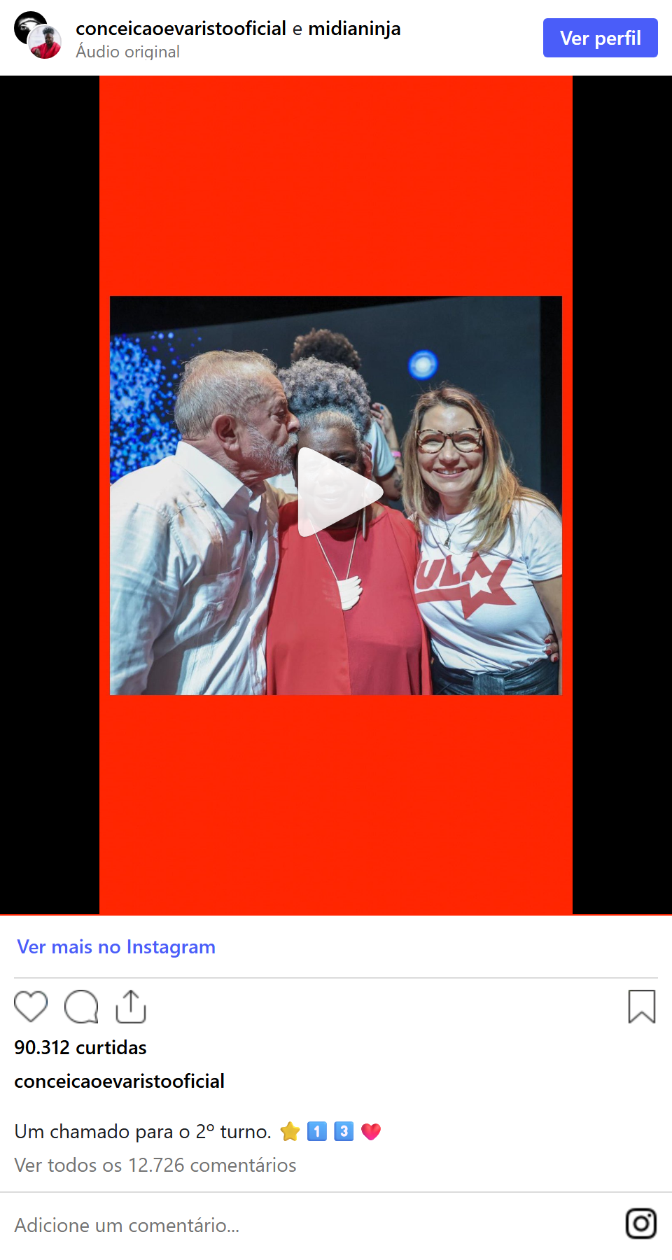 Print arquivado do post de Conceição Evaristo em 10/10/2026