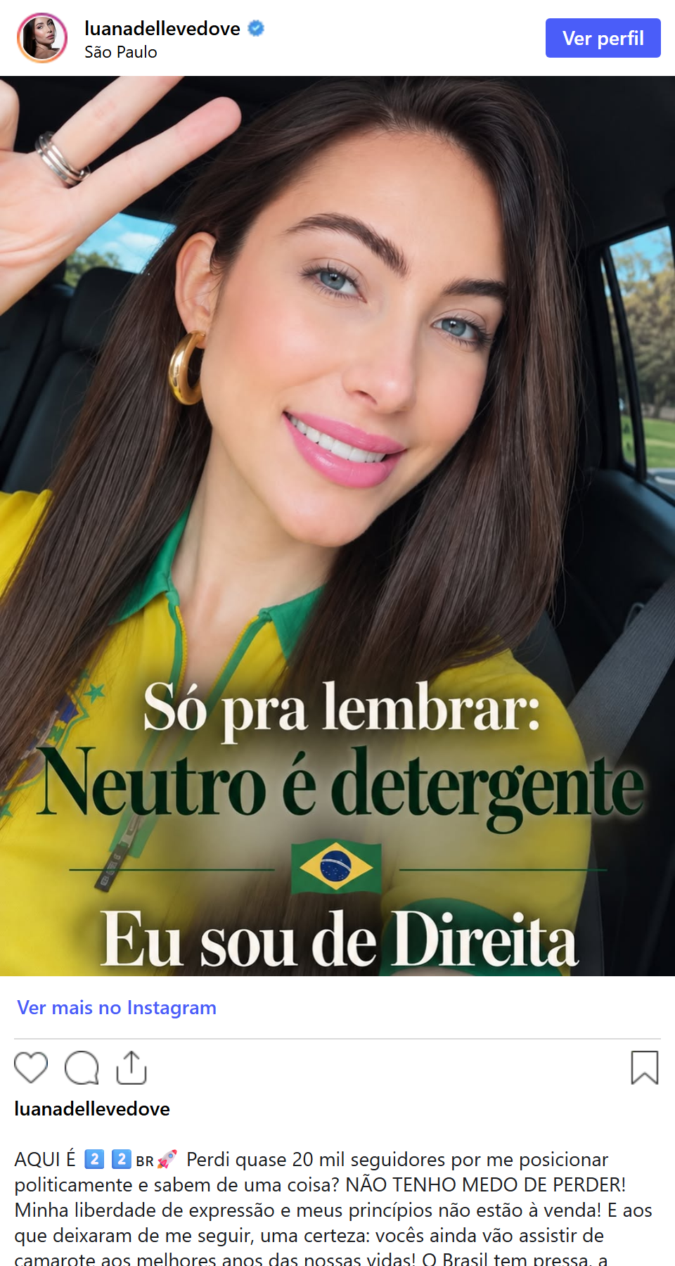 Print arquivado do post de Luana Dellevedove em 07/10/2026