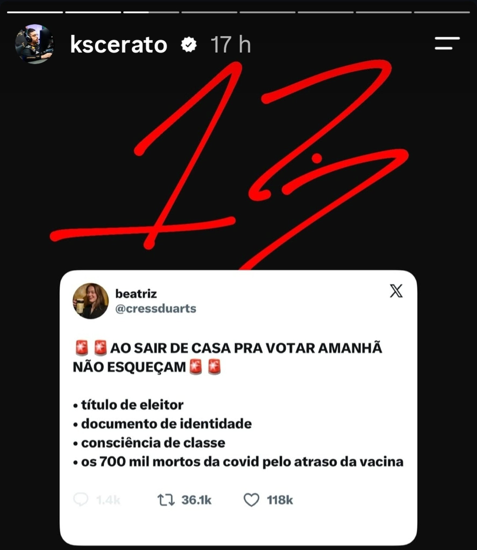 Print arquivado do post de KSCERATO em 04/10/2026