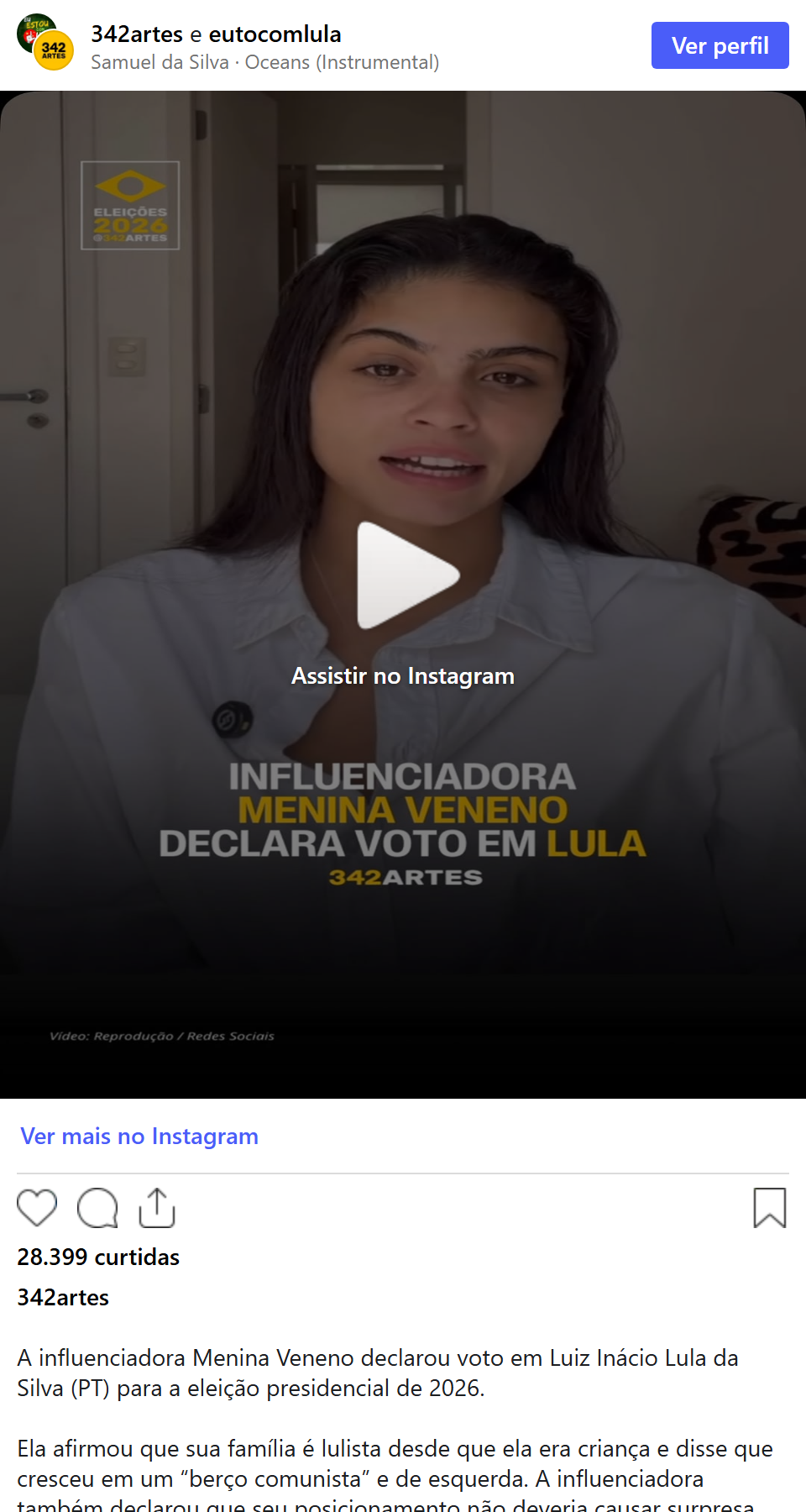Print arquivado do post de Menina Veneno (Anna Luiza Chagas) em 03/10/2026