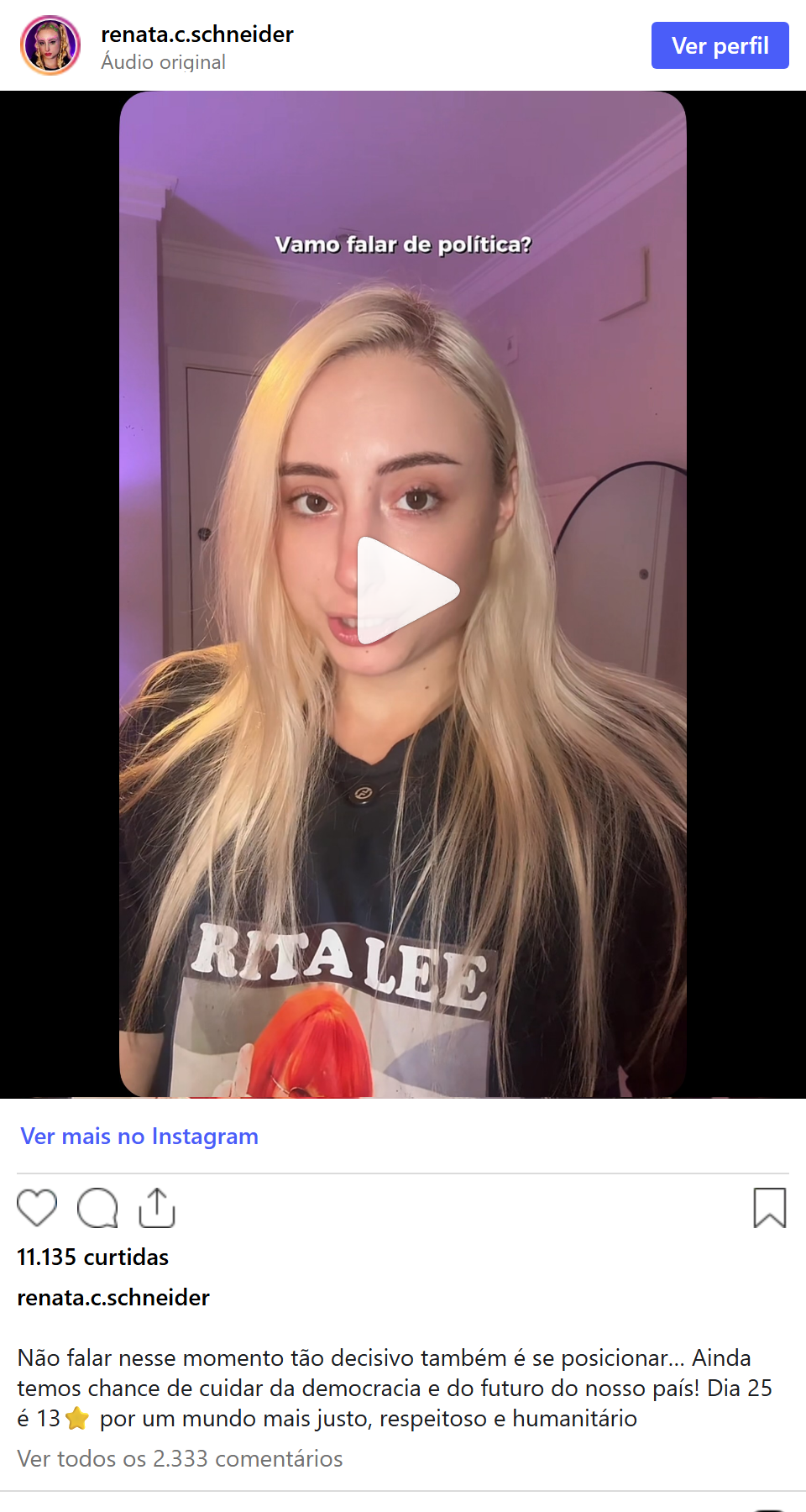 Print arquivado do post de Renata Schneider em 08/10/2026