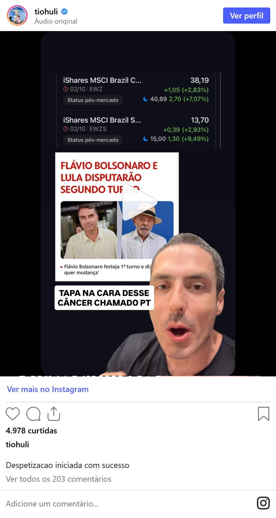 Print arquivado do post de Tio Huli (Hulisses Dias) em 04/10/2026