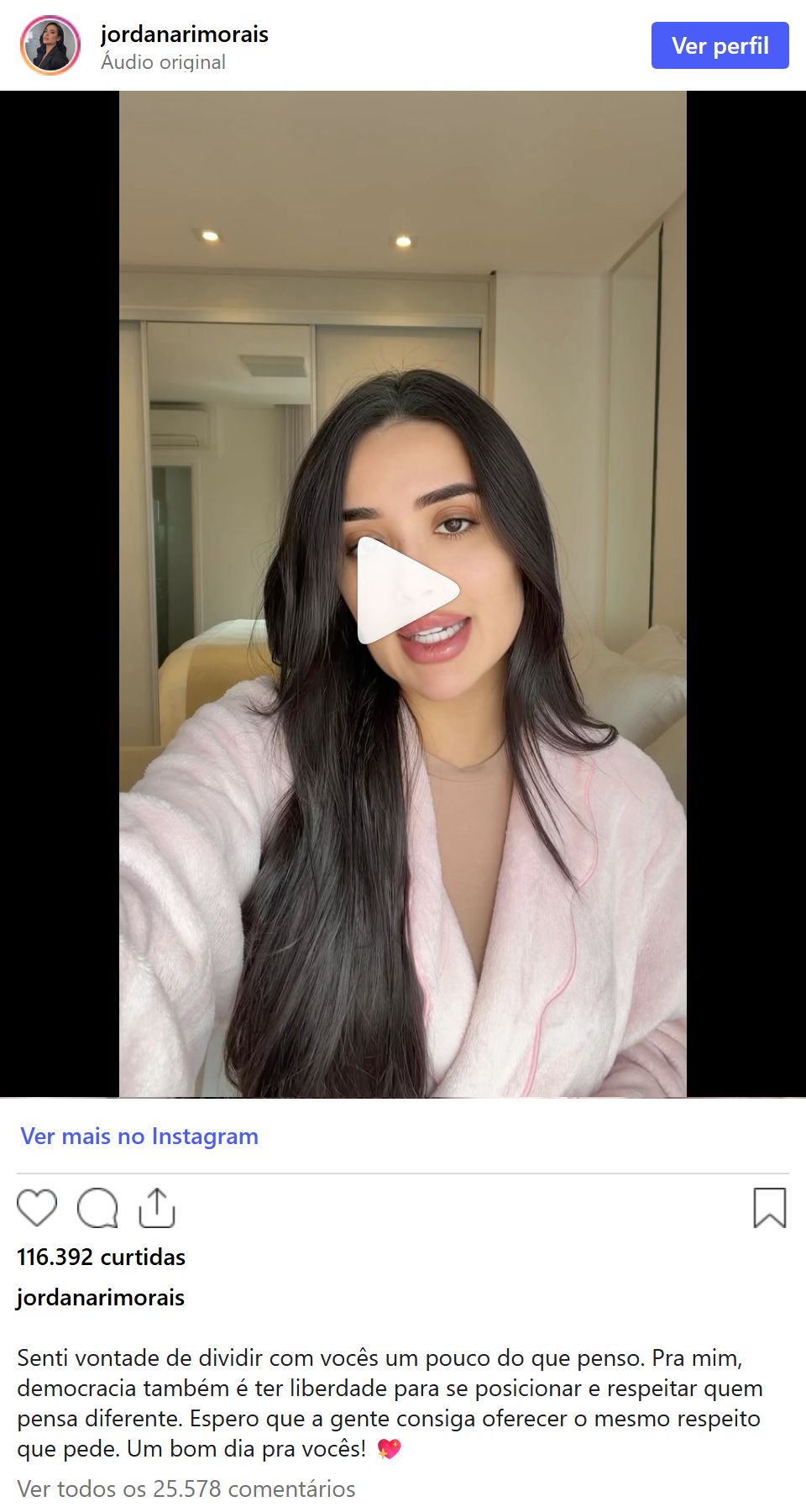Print arquivado do post de Jordana Morais em 05/10/2026