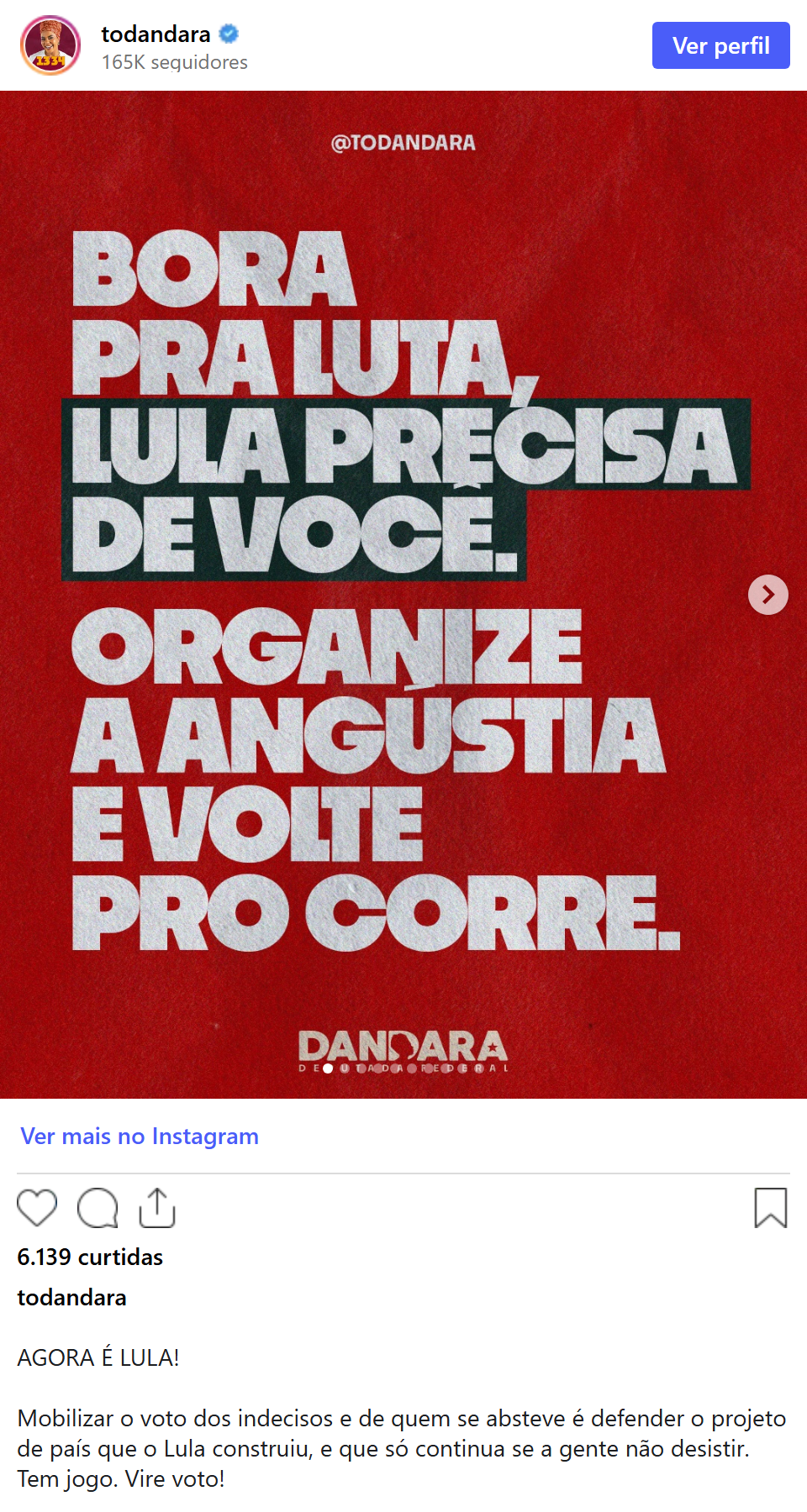 Print arquivado do post de Dandara em 05/10/2026