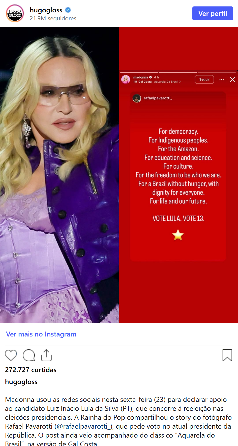 Print arquivado do post de Madonna em 23/10/2026