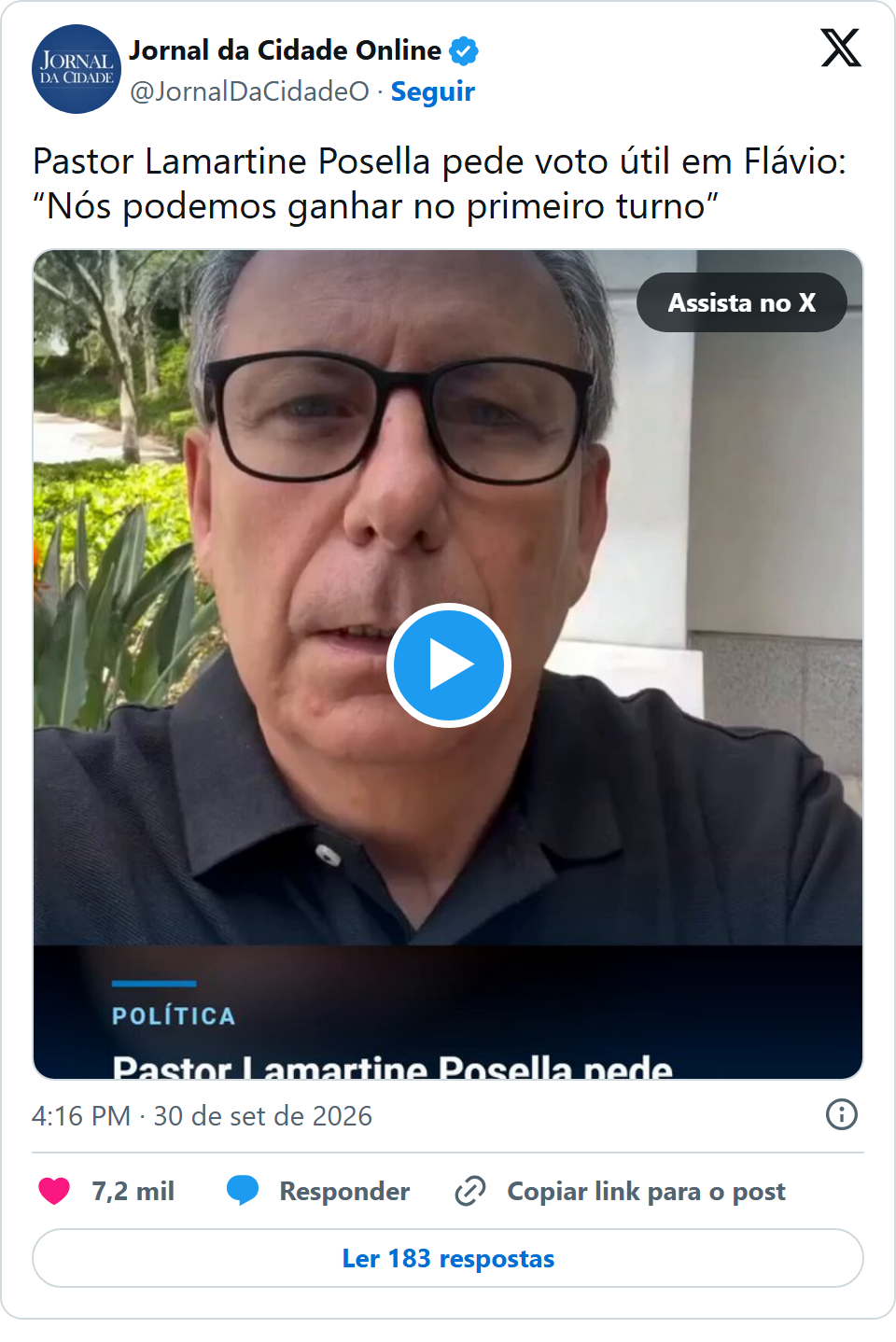 Print arquivado do post de Lamartine Posella em 30/09/2026